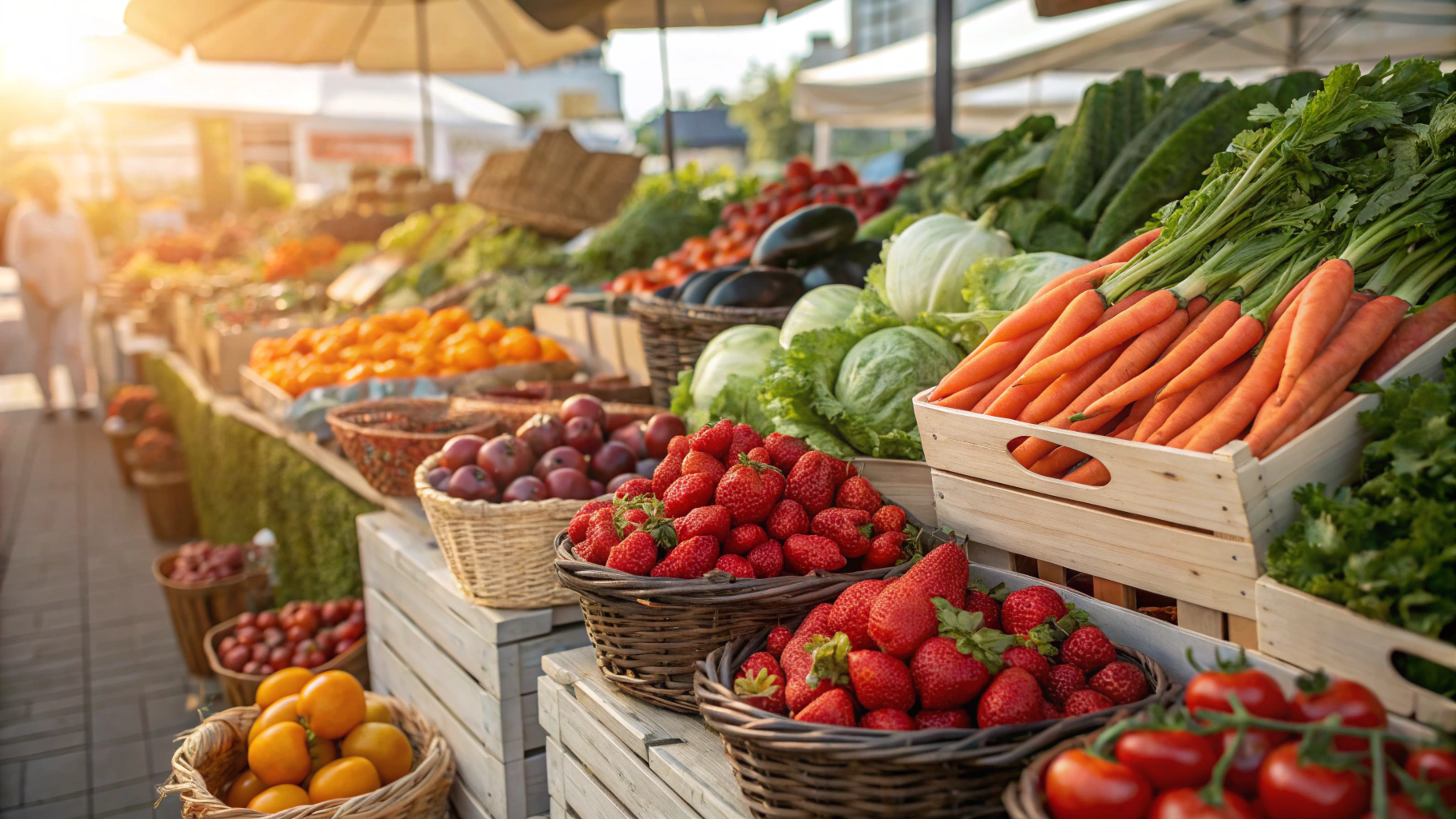 Fresh fruits and vegetables at a farmers market