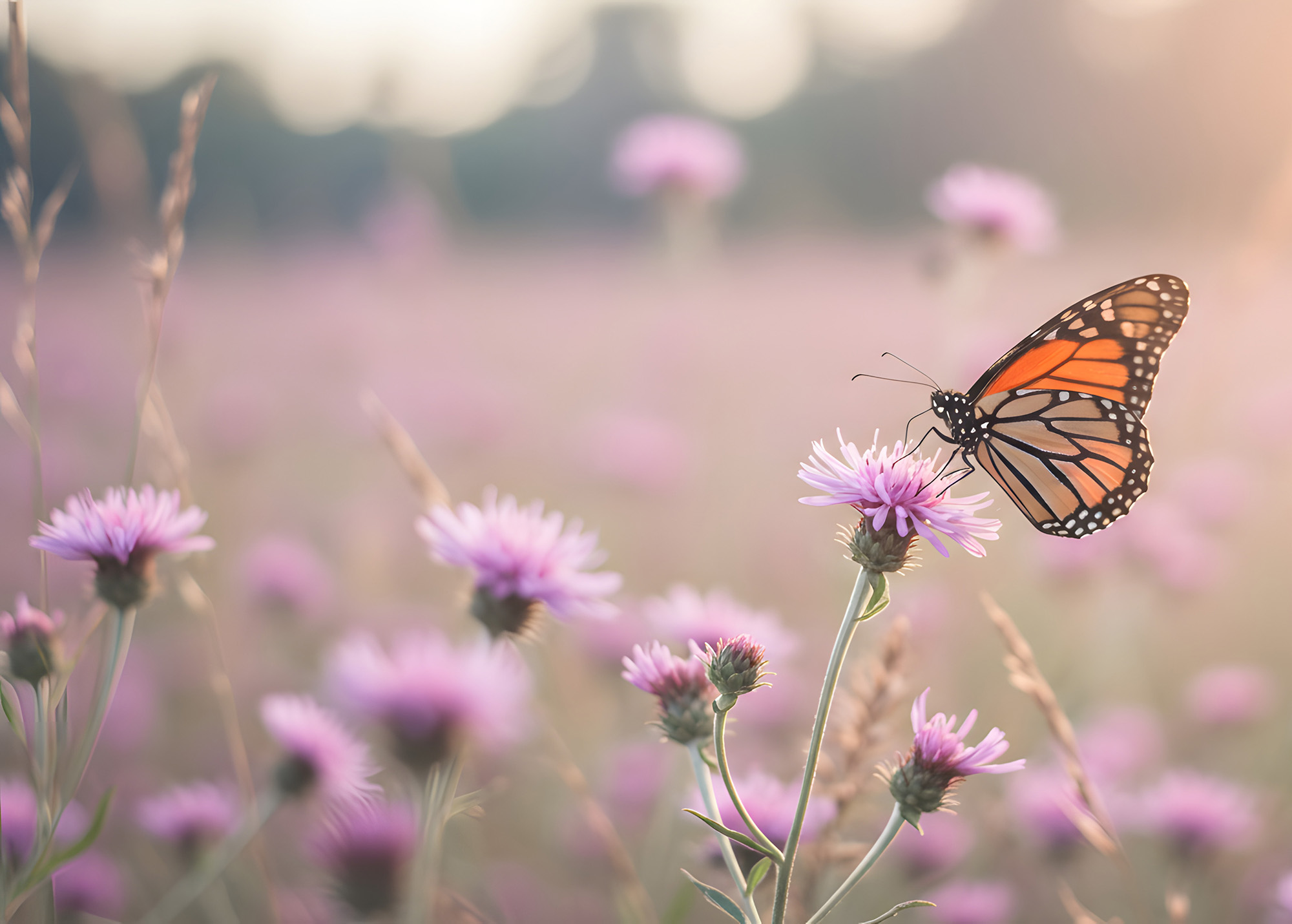 Butterfly on purple flowers