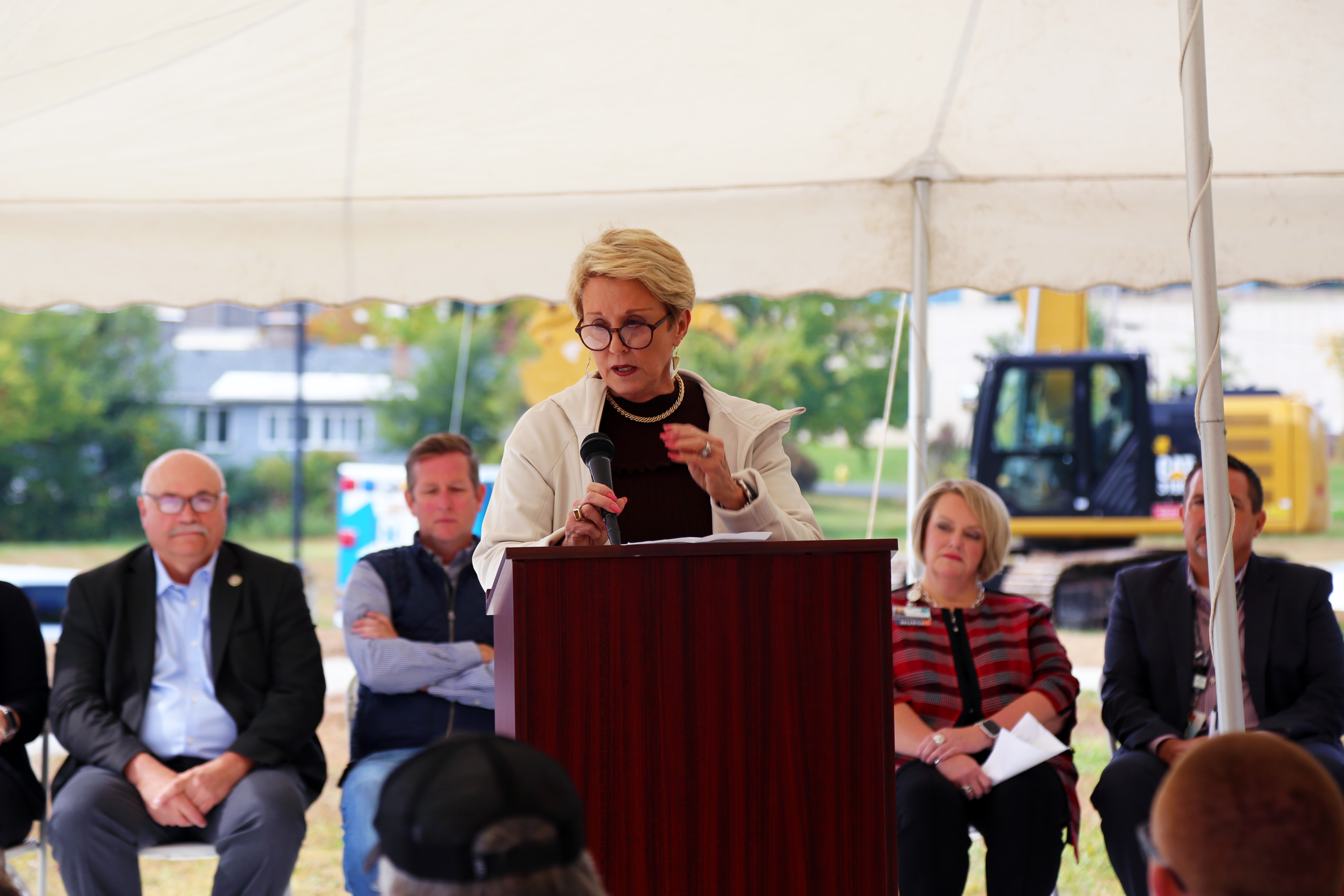 Board of Trustees Chair Annie Bass speaks at groundbreaking