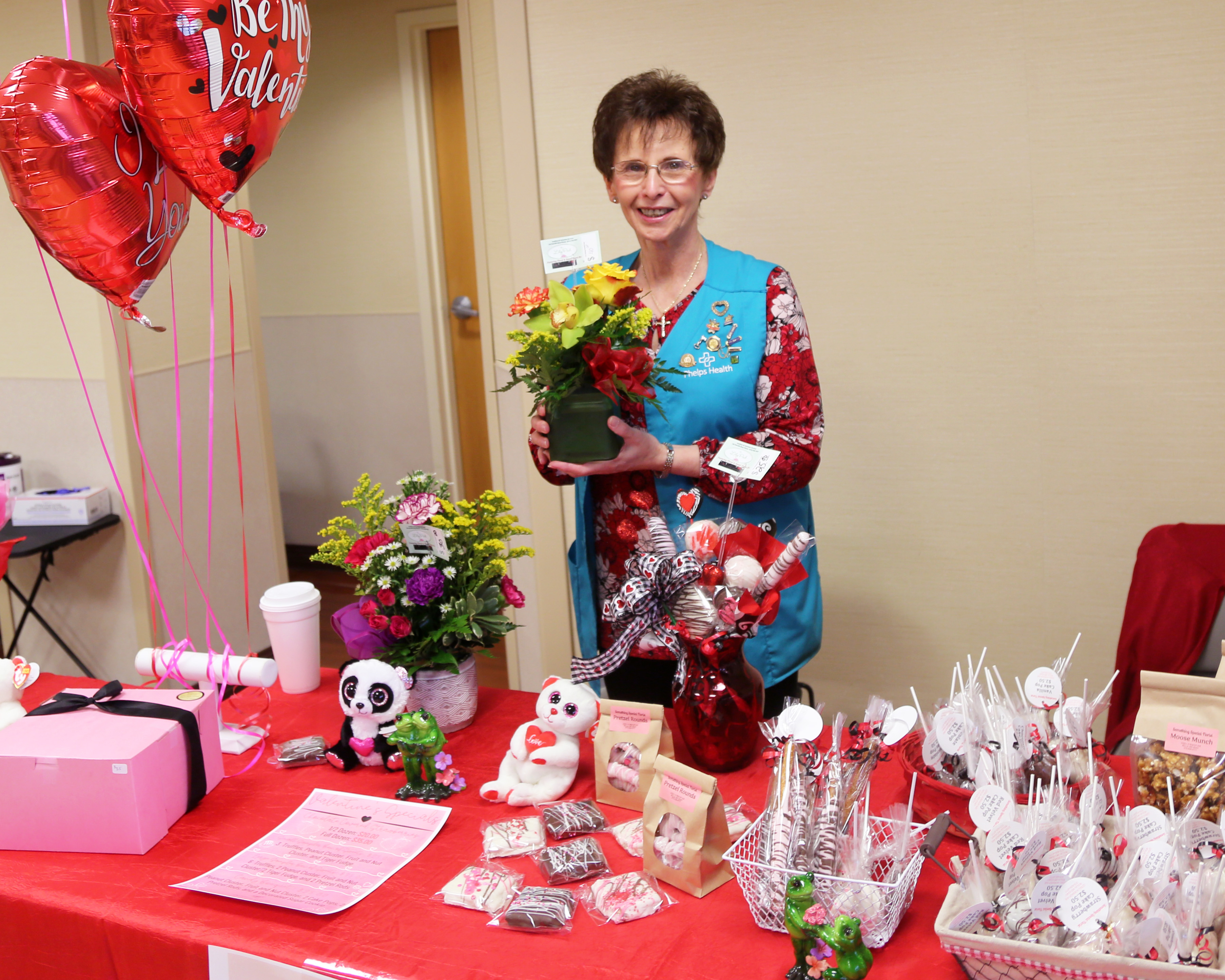 Julie Schmidt with Valentine's day gifts