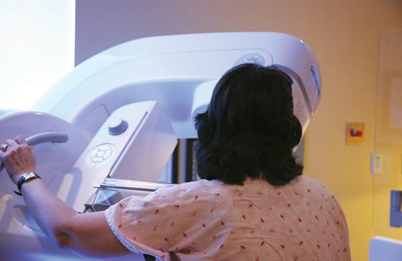 Woman getting a mammogram