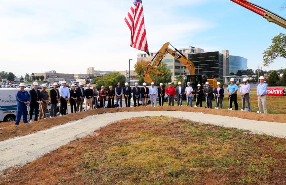 Dignitaries and stakeholders hold a groundbreaking ceremony for Phelps Health's new EMS base and second helipad.