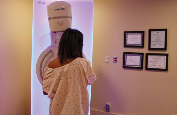 Woman getting a mammogram