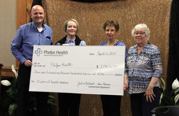 Presentation of check Representing 75 Years of AVS Donations to Phelps Health