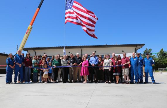 Phelps Health staff, leaders and community cut a ribbon for the new EMS base on the Rolla campus