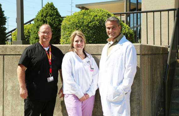 Three Phelps Health staff members celebrate sleep center milestone.