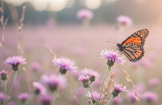 Butterfly on purple flowers